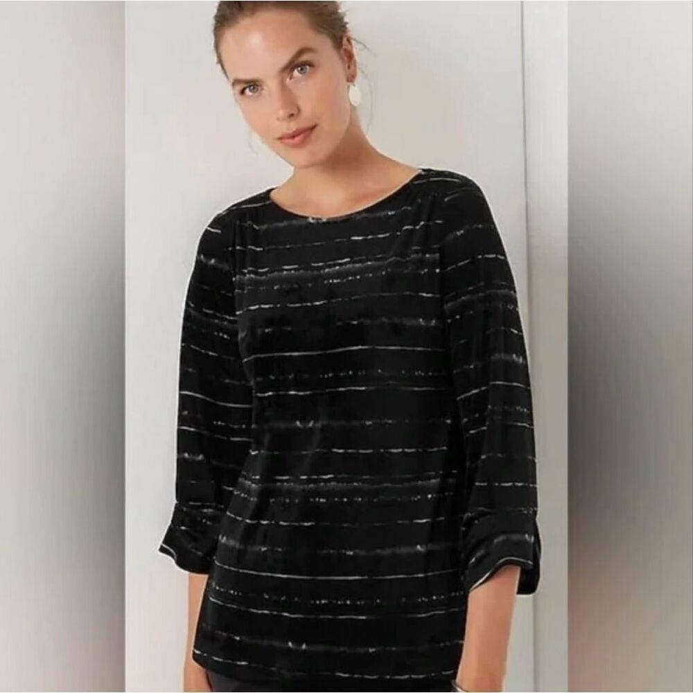 J. Jill Pure Jill Gray Mixed Texture Stripe Body Fit Top sz XL EUC